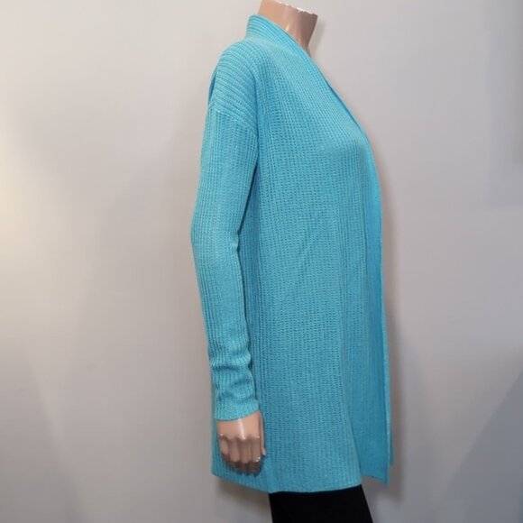 Kinross Cashmere Aqua Knit Cardigan Merino Wool Silk Open Front Shawl Collar - Picture 7 of 12